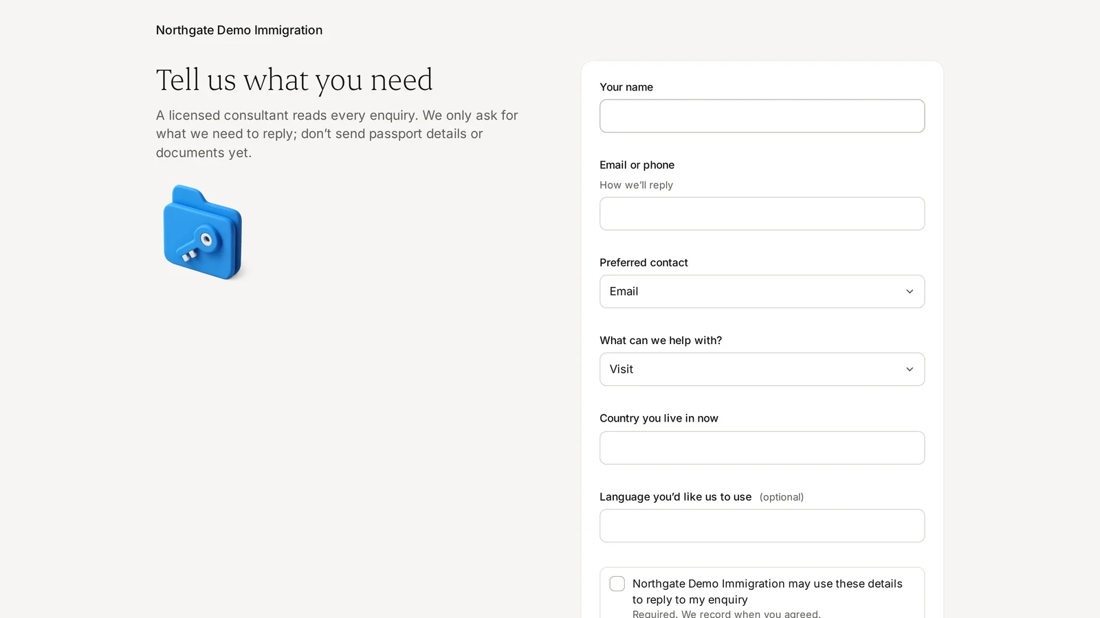 Screen: Name, contact